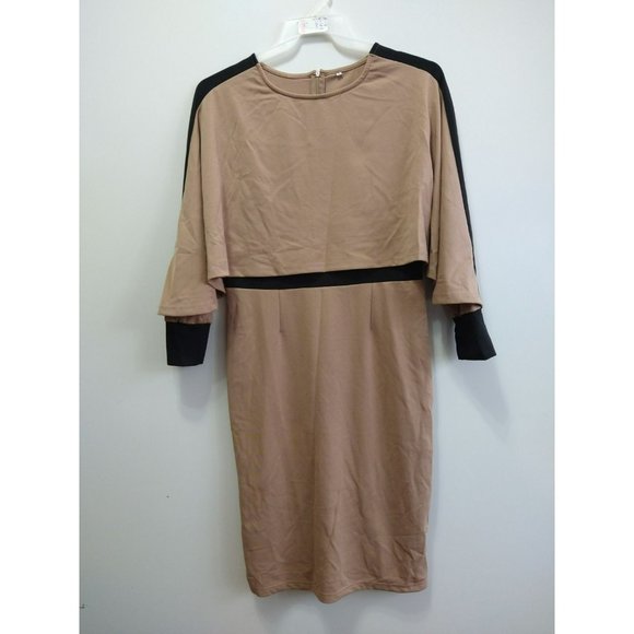 Modest Elegant Beige cape Work Dress with long sleeves Size XL - Picture 4 of 11